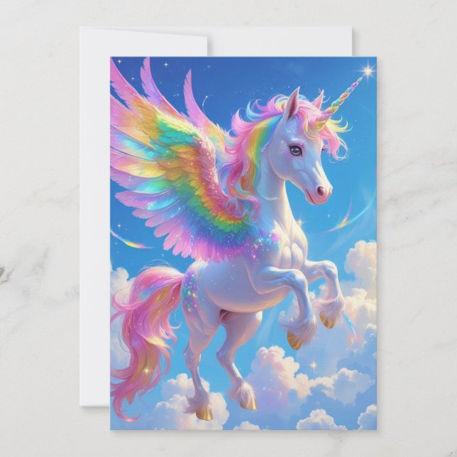 Rainbow Winged Prancing Unicorn  Thank You Card (Front)