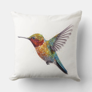 Rainbow Wings: Vibrant Hummingbird Art Cushion