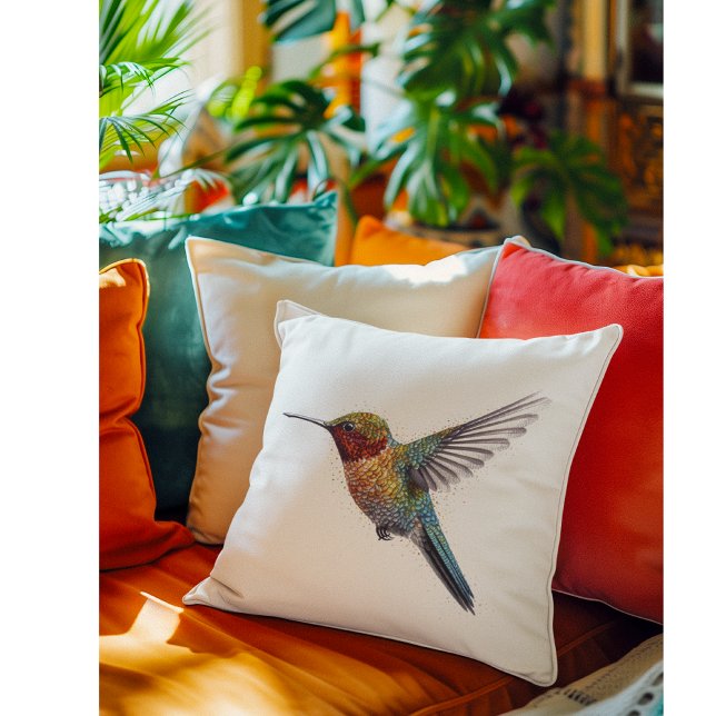 Rainbow Wings: Vibrant Hummingbird Art  Cushion (Creator Uploaded)
