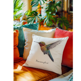 Rainbow Wings: Vibrant Hummingbird Art Cushion