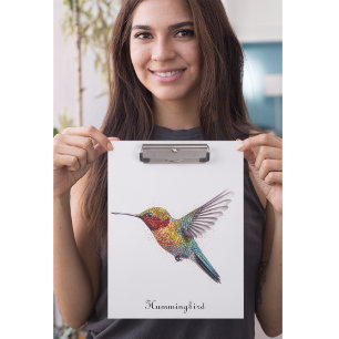 Rainbow Wings: Vibrant Hummingbird Art, custom Clipboard