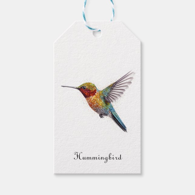Rainbow Wings: Vibrant Hummingbird Art, custom Gift Tags (Front)