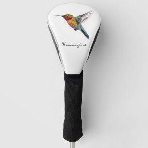 Rainbow Wings: Vibrant Hummingbird Art, custom Golf Head Cover