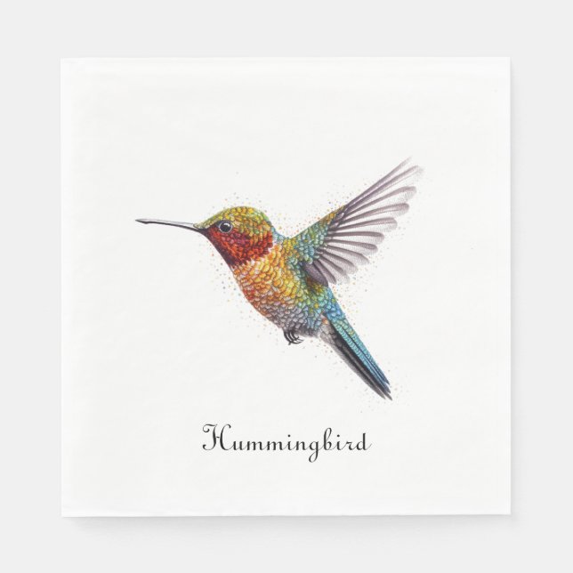 Rainbow Wings: Vibrant Hummingbird Art, custom Napkin (Front)