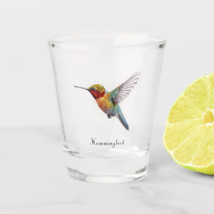 Rainbow Wings: Vibrant Hummingbird Art, custom Shot Glass