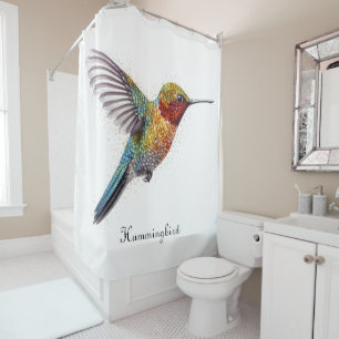 Rainbow Wings: Vibrant Hummingbird Art, custom Shower Curtain