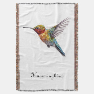 Rainbow Wings: Vibrant Hummingbird Art, custom  Throw Blanket