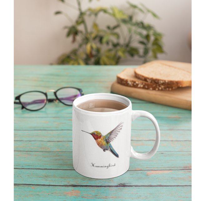 Rainbow Wings: Vibrant Hummingbird Art, custom Two-Tone Coffee Mug (Creator Uploaded)