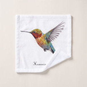 Rainbow Wings: Vibrant Hummingbird Art, custom  Wash Cloth