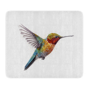 Rainbow Wings: Vibrant Hummingbird Art  Cutting Board