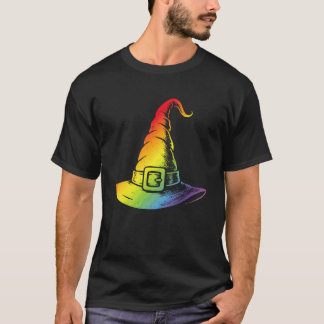 Rainbow Witch Hat Occult Halloween Wicca LGBTQ T-Shirt