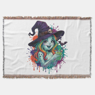 Rainbow Witch – Spooky & Colorful Magic Throw Blanket