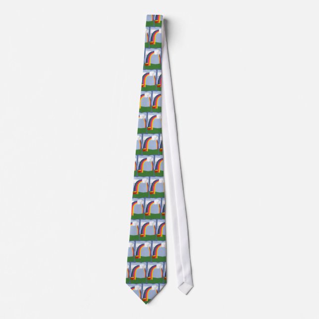 Rainbow with A Pot of Gold Cartoon Art Tie (Front)
