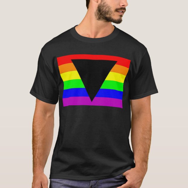 Rainbow with Black Triangle for Gay and Lesbians T-Shirt (Front)