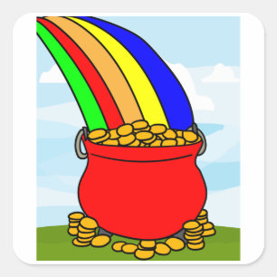 Rainbow With Boiler Pot Full Of Gold Square Sticker