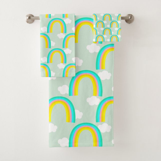 Rainbow with Cloud Blue Bath Towel Set (Insitu)