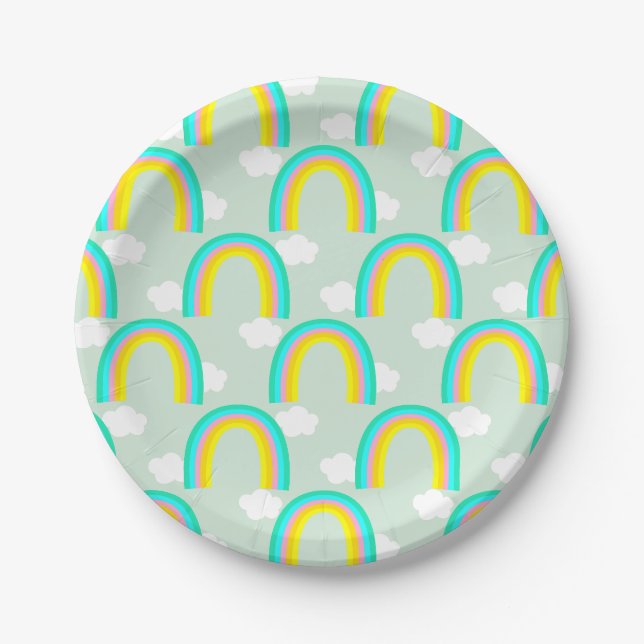 Rainbow with Cloud Blue Paper Plate (Front)