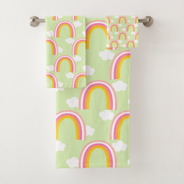 Rainbow with Cloud Light Green Bath Towel Set (Insitu)