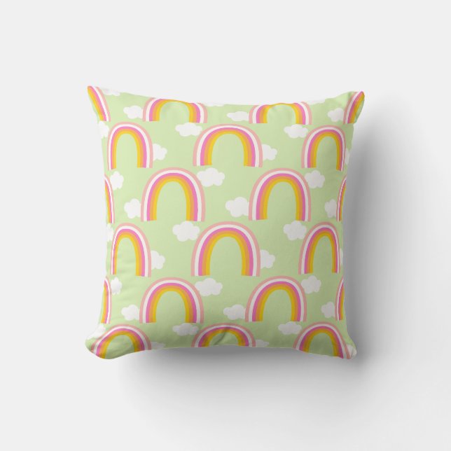 Rainbow with Cloud Light Green Cushion (Front)