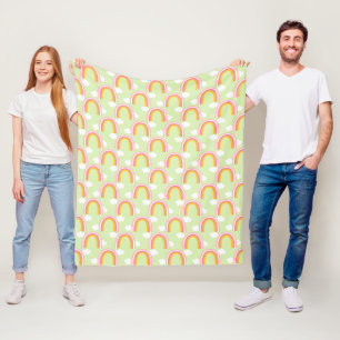 Rainbow with Cloud Light Green Fleece Blanket