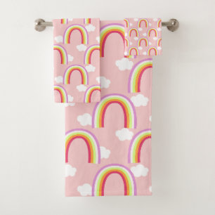 Rainbow with Cloud Pink Bath Towel Set