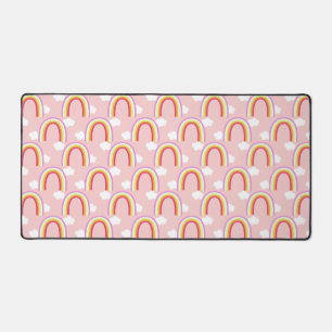 Rainbow with Cloud Pink Desk Mat