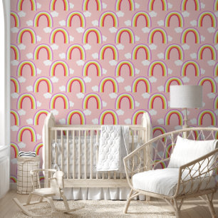 Rainbow with Cloud Pink Wallpaper