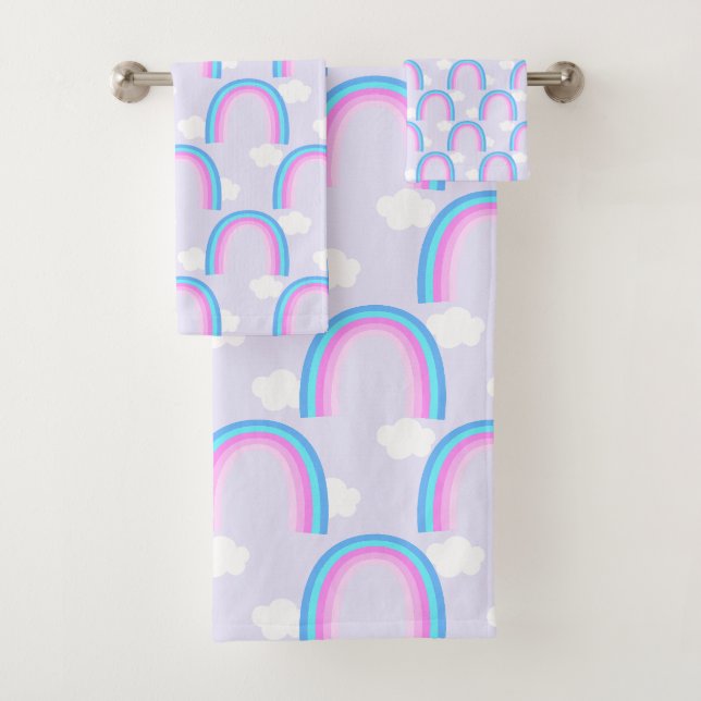Rainbow with Cloud Purple Bath Towel Set (Insitu)