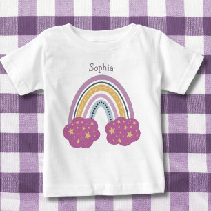 Rainbow with Clouds and Stars Monogram  Baby T-Shirt