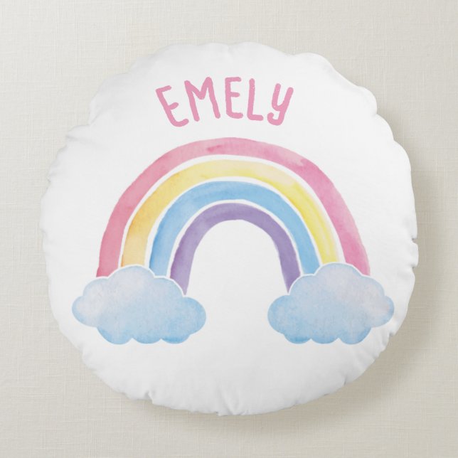 Rainbow with clouds | personalizable round cushion (Front)