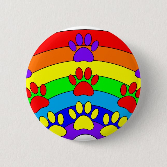 Rainbow With Dog Paw Prints 6 Cm Round Badge (Front)