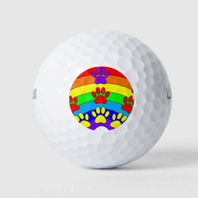 Rainbow With Dog Paw Prints Golf Balls (Front)