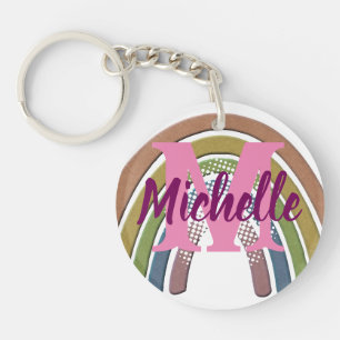 Rainbow With Faux Rustic Paper Texture Custom Name Key Ring
