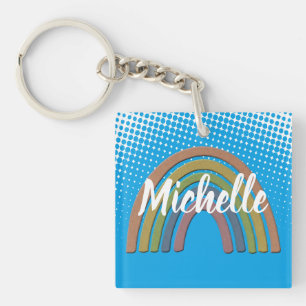 Rainbow With Faux Rustic Paper Texture Key Ring