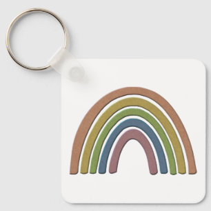 Rainbow With Faux Rustic Paper Texture Key Ring