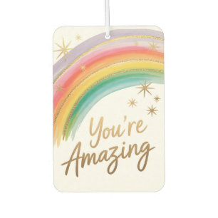 Rainbow with Gold Glitter and "You're Amazing"Text Car Air Freshener