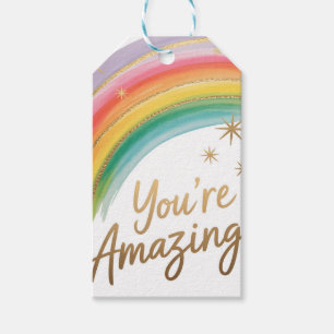 Rainbow with Gold Glitter and "You're Amazing"Text Gift Tags