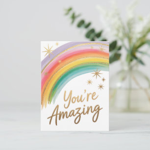 Rainbow with Gold Glitter and "You're Amazing"Text Holiday Postcard