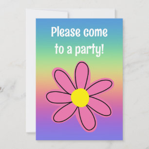 Rainbow with Pink Flower Blank Invitation