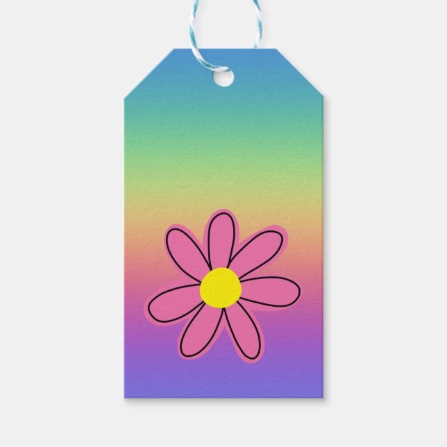 Rainbow with Pink Flower Gift Tags (Front)