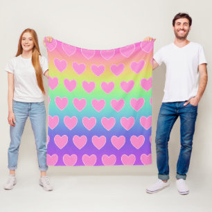 Rainbow with Pink Hearts Fleece Blanket