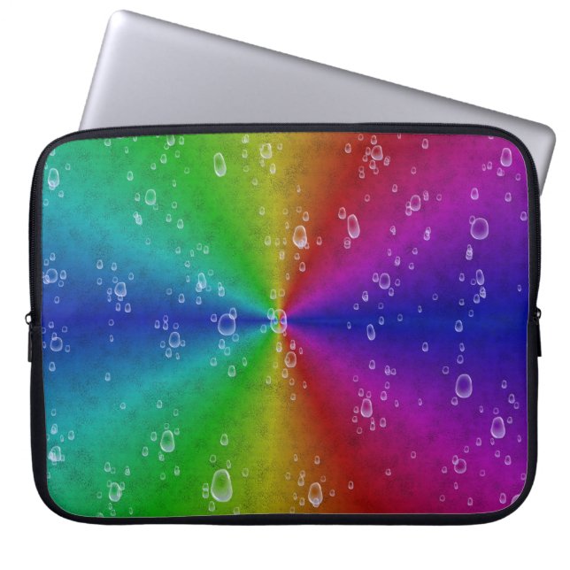 rainbow with raindrops on elephant skin optics laptop sleeve (Front)