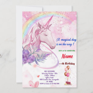 Rainbow with Unicorn Birthday cards