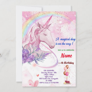 Rainbow with Unicorn Birthday cards 