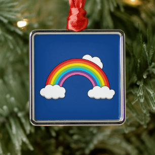 Rainbow with White Clouds Metal Ornament