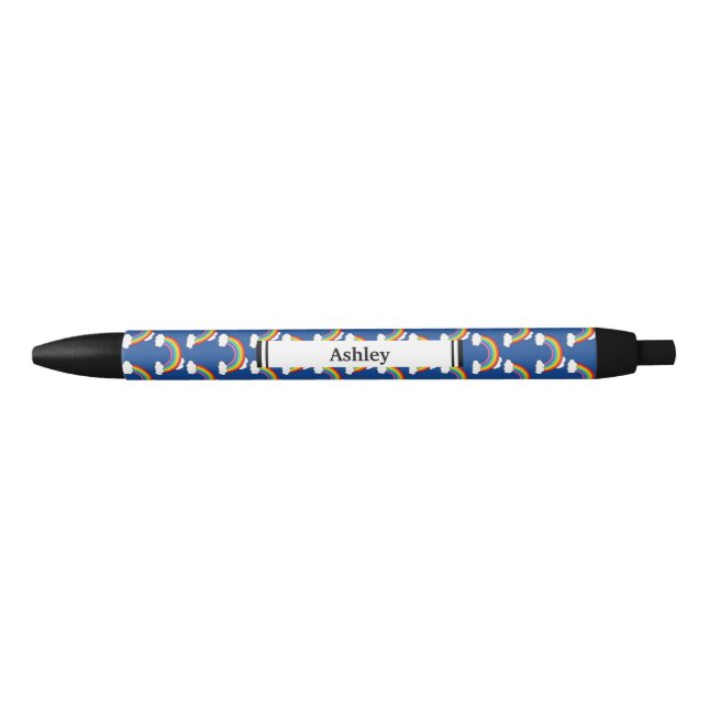 Rainbow with White Clouds | Personalise Black Ink Pen (Front)