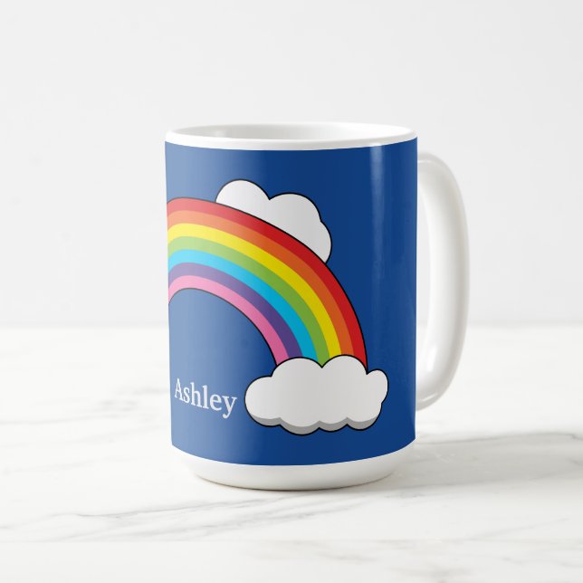 Rainbow with White Clouds | Personalise Coffee Mug (Front Right)