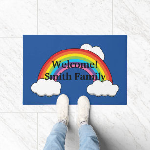 Rainbow with White Clouds   Personalize Doormat