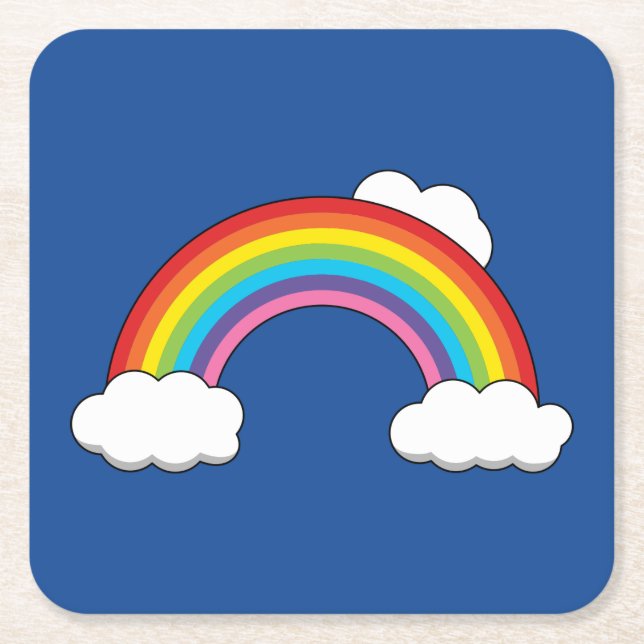 Rainbow with White Clouds Square Paper Coaster (Front)