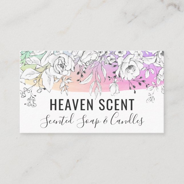 Rainbow With White Rose Scented Soap And Candle Business Card (Front)